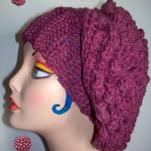 Raspberry Slouch Crochet Hat