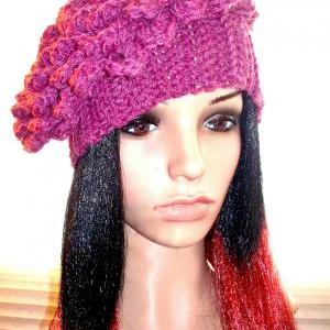 Raspberry Slouch Crochet Hat