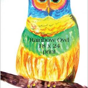 Large 18 X 24 Rainbow Owl Print