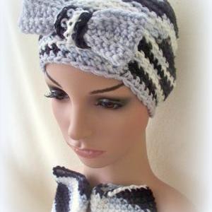Shades Of Gray Crochet Hat And Fingerless Gloves